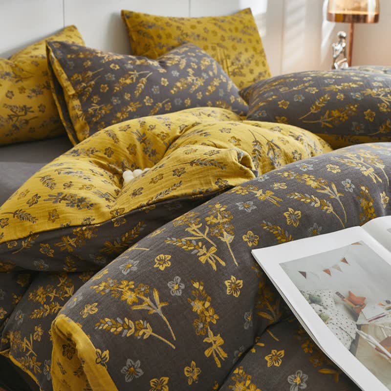 Bettwäsche aus doppellagigem Baumwollgaze mit Lavendel- und Blumenmuster - image 3