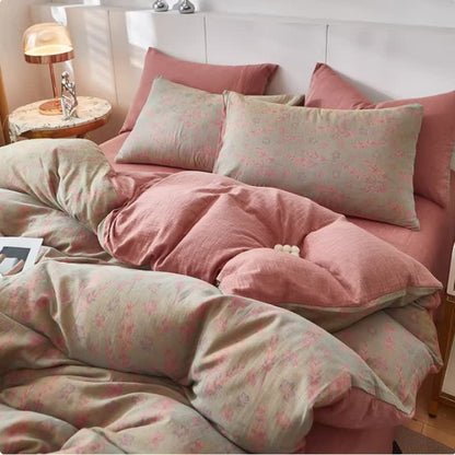 Bettwäsche aus doppellagigem Baumwollgaze mit Lavendel- und Blumenmuster - Rosa - Bettbezug - 220cm x 240cm - image 4