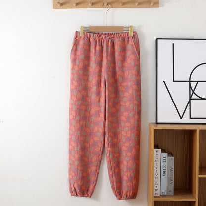 Jogginghose aus Baumwollgaze mit Blattmuster - Rosa - XXL - image 0