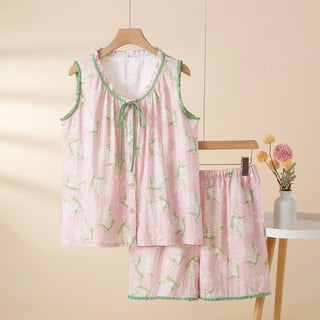 Ärmelloser Pyjama-Set aus Baby's Breath Baumwollgaze - Rosa - XL - image 0