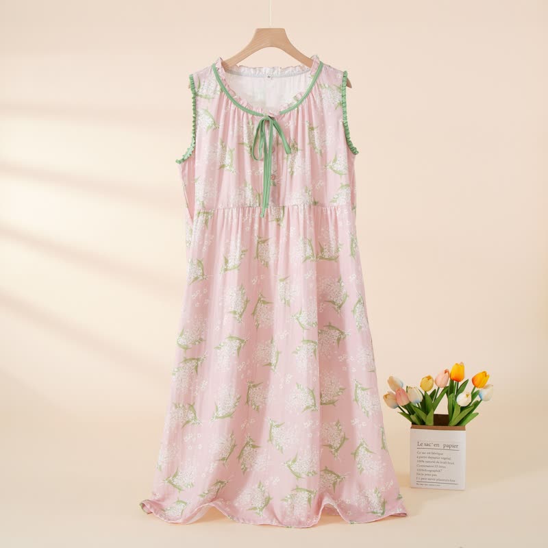 Ärmelloses Nachthemd aus Babyatem-Baumwollgaze - Rosa - XL - image 0