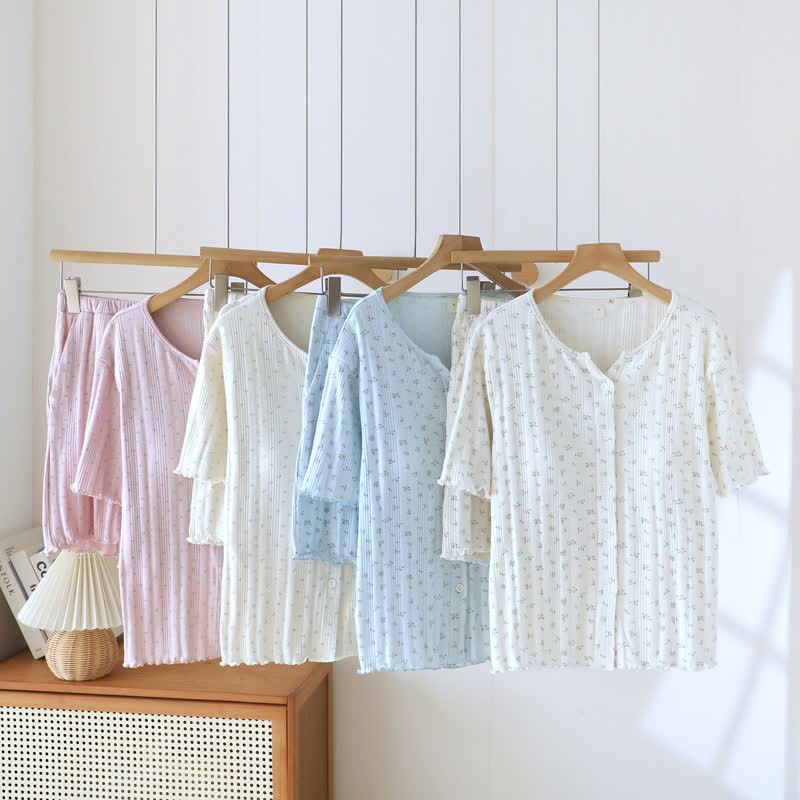 Pyjama-Set aus Baumwoll-Jacquard mit ländlichem Blumenmuster - image 0