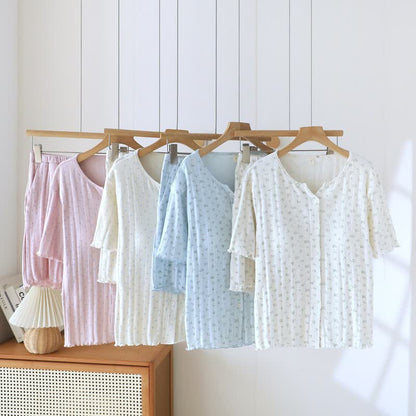 Pyjama-Set aus Baumwoll-Jacquard mit ländlichem Blumenmuster - image 0
