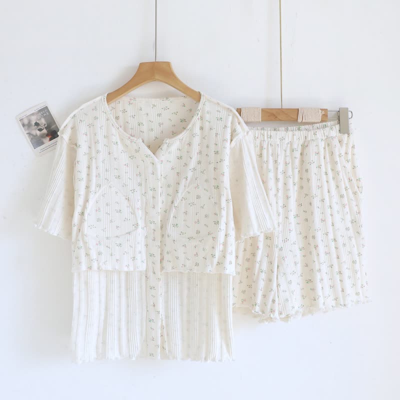 Pyjama-Set aus Baumwoll-Jacquard mit ländlichem Blumenmuster - image 13