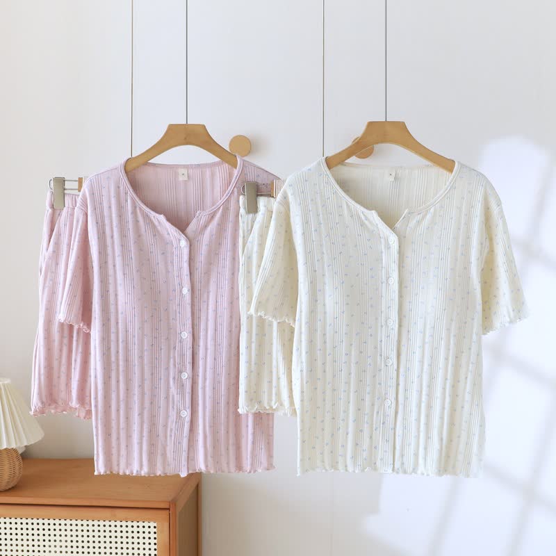 Pyjama-Set aus Baumwoll-Jacquard mit ländlichem Blumenmuster - image 4