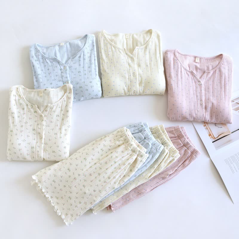 Pyjama-Set aus Baumwoll-Jacquard mit ländlichem Blumenmuster - image 2