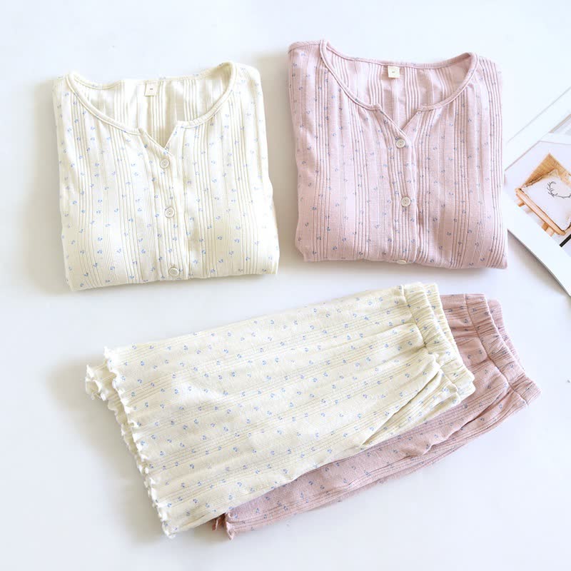 Pyjama-Set aus Baumwoll-Jacquard mit ländlichem Blumenmuster - image 5