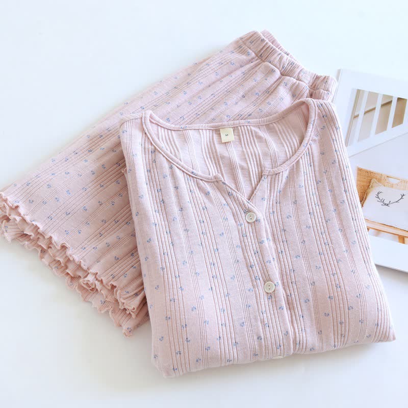 Pyjama-Set aus Baumwoll-Jacquard mit ländlichem Blumenmuster - Lila - XL - image 11
