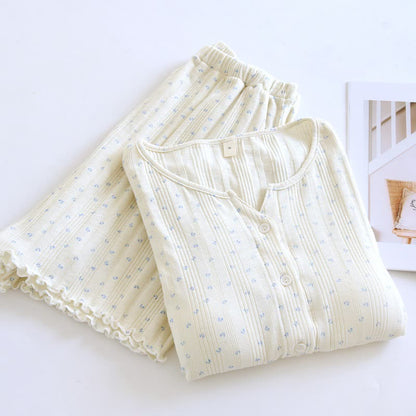 Pyjama-Set aus Baumwoll-Jacquard mit ländlichem Blumenmuster - Beige & Blau - XL - image 8