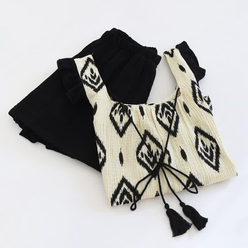 Boho-Pyjama-Set aus Baumwollgaze mit flatternden Ärmeln - image 1