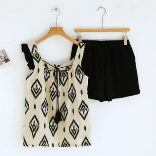 Boho-Pyjama-Set aus Baumwollgaze mit flatternden Ärmeln - Beige - XL - image 0