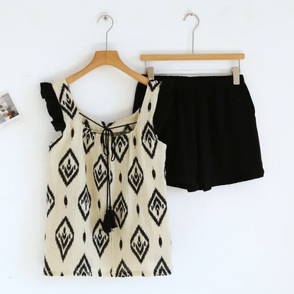 Boho-Pyjama-Set aus Baumwollgaze mit flatternden Ärmeln - Beige - XL - image 0