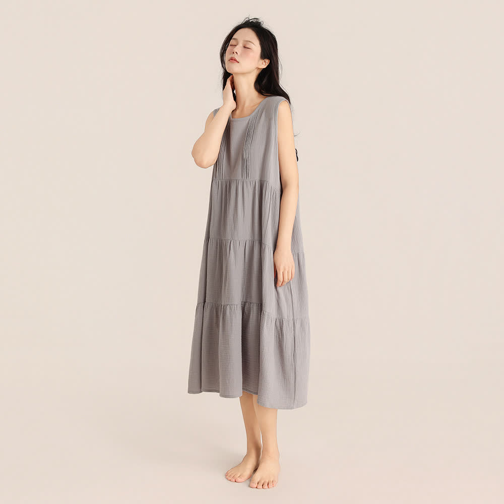 Minimalistisches ärmelloses Nachthemd aus Baumwoll-Doppelgaze - Grau - XL - image 3