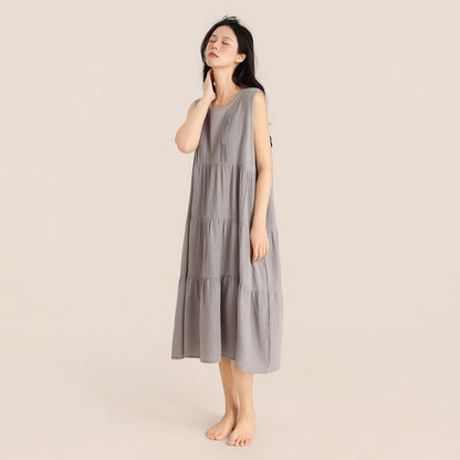 Minimalistisches ärmelloses Nachthemd aus Baumwoll-Doppelgaze - Grau - XL - image 3