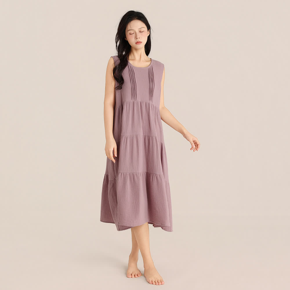 Minimalistisches ärmelloses Nachthemd aus Baumwoll-Doppelgaze - Lila - XL - image 0