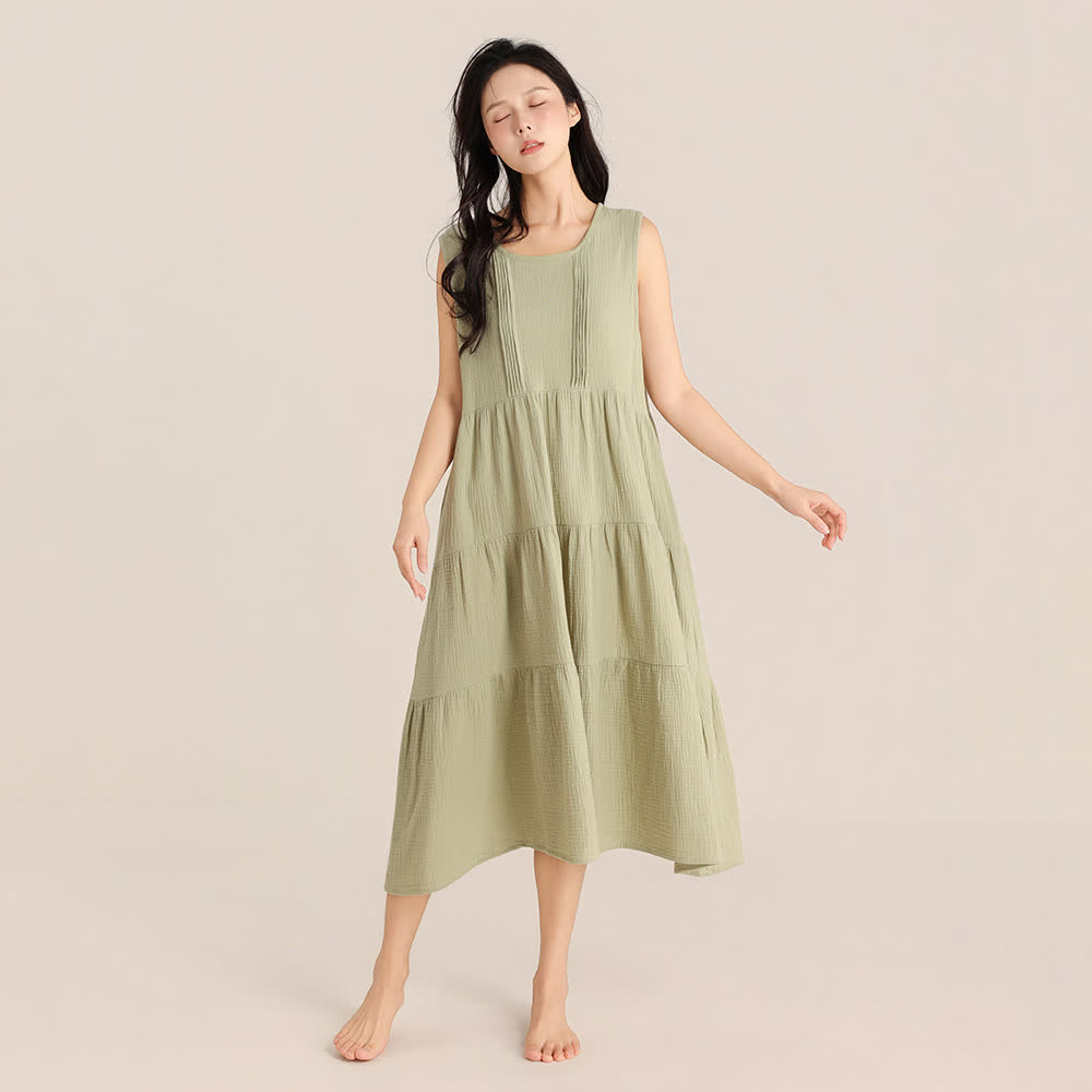 Minimalistisches ärmelloses Nachthemd aus Baumwoll-Doppelgaze - Grün - XL - image 2