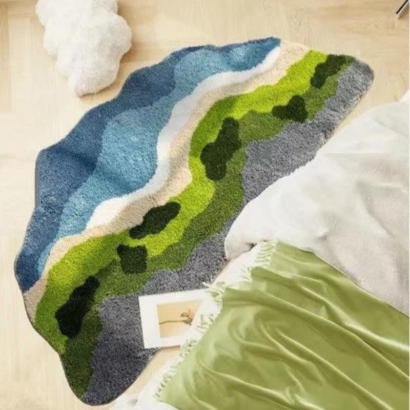 Künstlerischer Wellenmuster-Teppich mit unregelmäßiger Beflockung - image 1