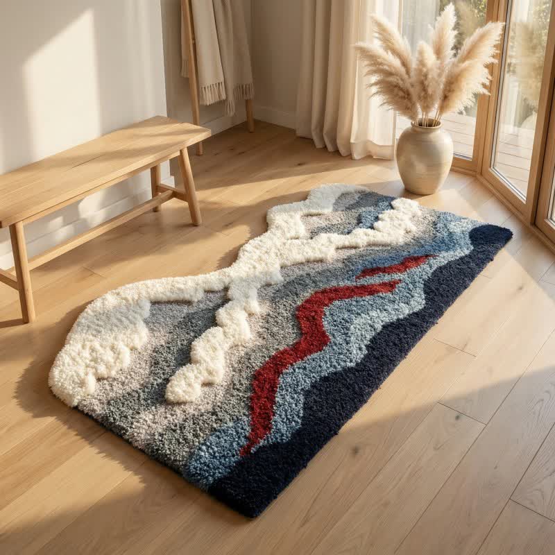 Abstrakter, wellenförmiger, beflockter Teppich - Grau - 50cm x 120cm - image 4