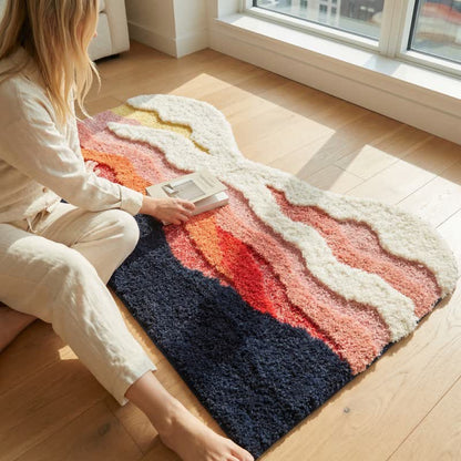 Abstrakter, wellenförmiger, beflockter Teppich - Dunkelrosa - 50cm x 120cm - image 1