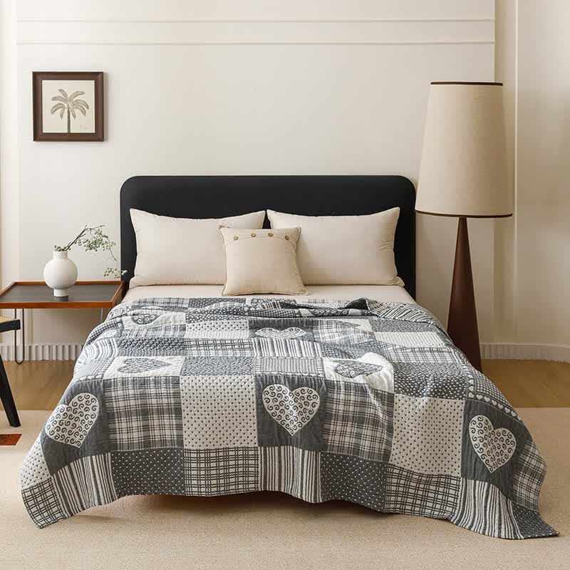 Patchwork-Herz-Steppdecke aus Baumwollgaze - Blau - 200cm x 230cm - image 9