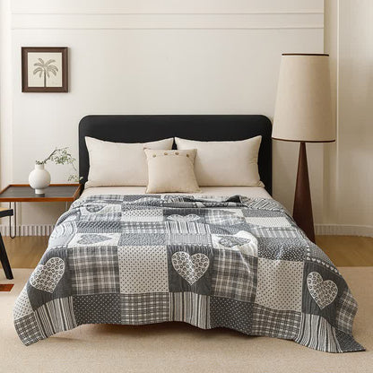 Patchwork-Herz-Steppdecke aus Baumwollgaze - Blau - 200cm x 230cm - image 9