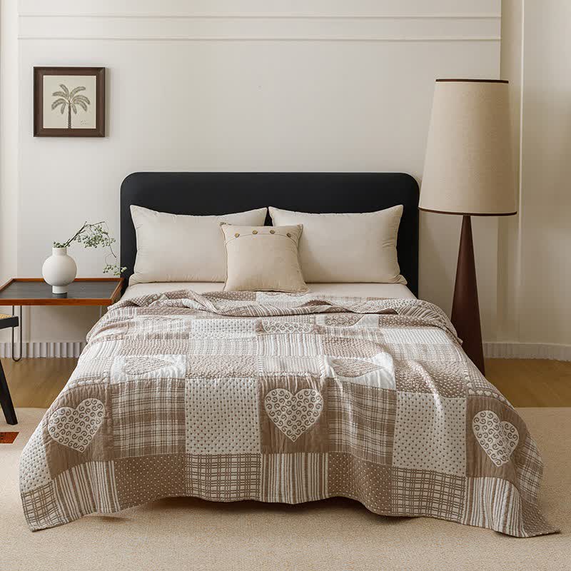 Patchwork-Herz-Steppdecke aus Baumwollgaze - Kaffee - 200cm x 230cm - image 8