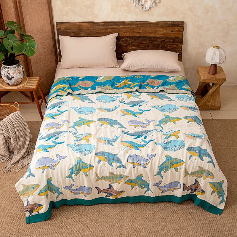 Ozean-Wal-Delfin-Baumwoll-Steppdecke - 230cm x 250cm - image 0