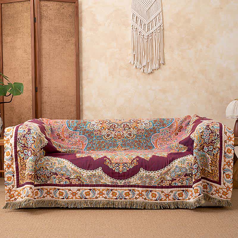 Retro-Baumwoll-Steppdecke mit Ethno-Muster und Quasten - image 3