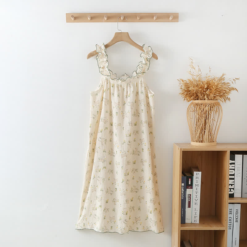 Baumwoll-Rüschen-Hasen-Cami-Nachthemd - Beige - XL - image 0