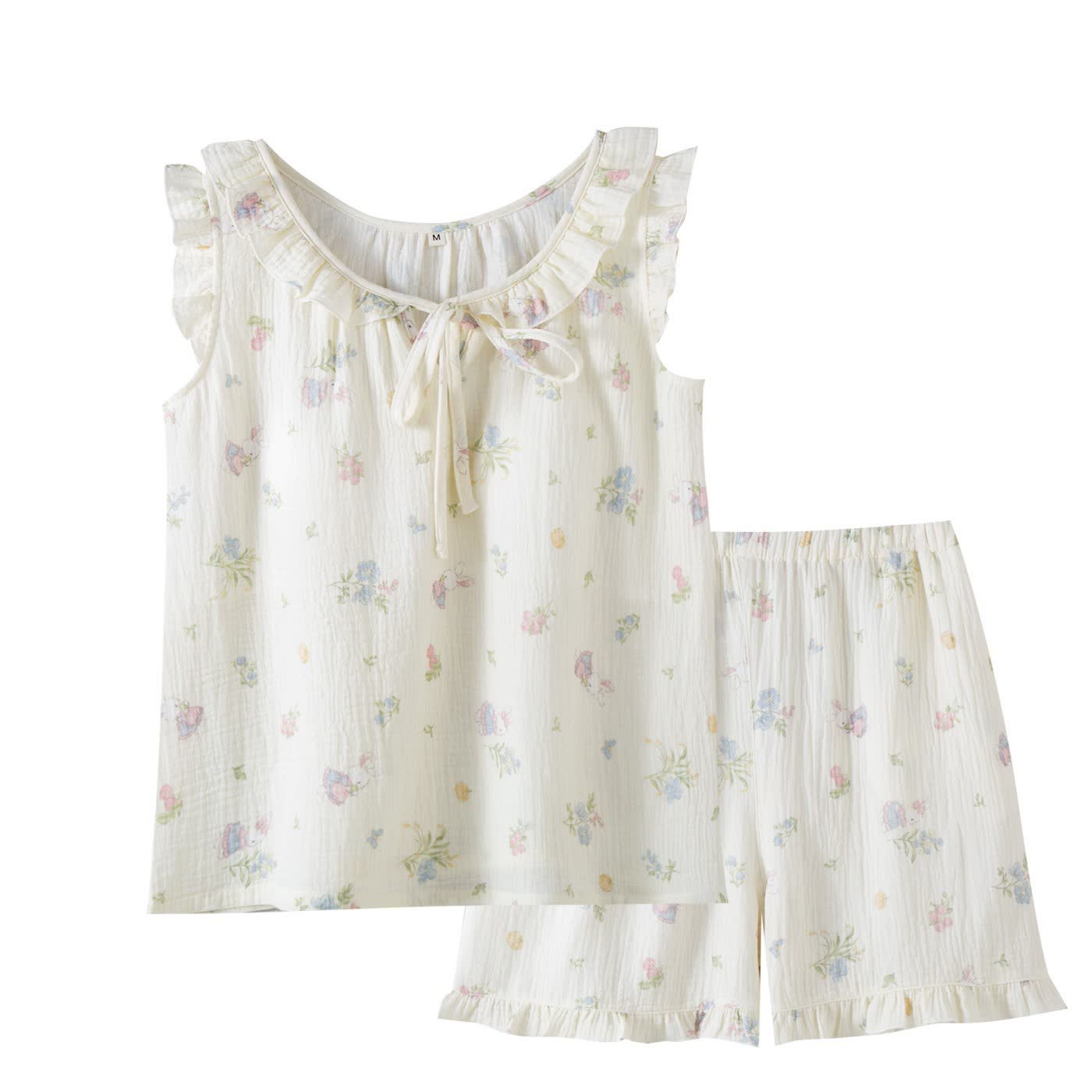 Pyjama aus Baumwollgaze mit Cartoon-Hasen- und Blumenmuster - image 2