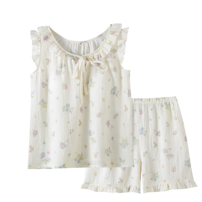 Pyjama aus Baumwollgaze mit Cartoon-Hasen- und Blumenmuster - image 2