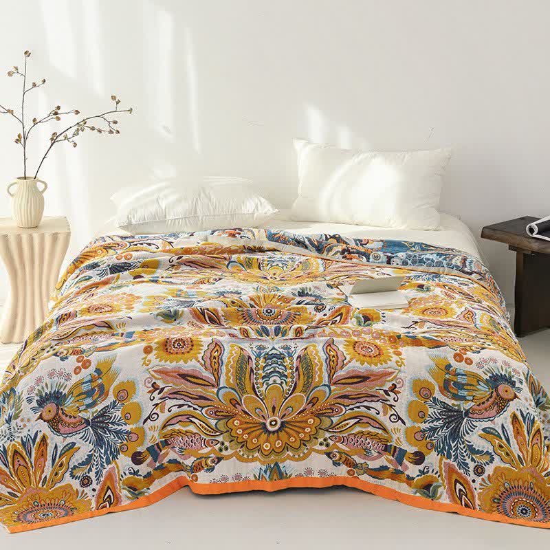 Steppdecke aus reiner Baumwolle mit tropischem Blumenmuster - 230cm x 250cm - image 0