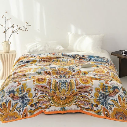 Steppdecke aus reiner Baumwolle mit tropischem Blumenmuster - 230cm x 250cm - image 0