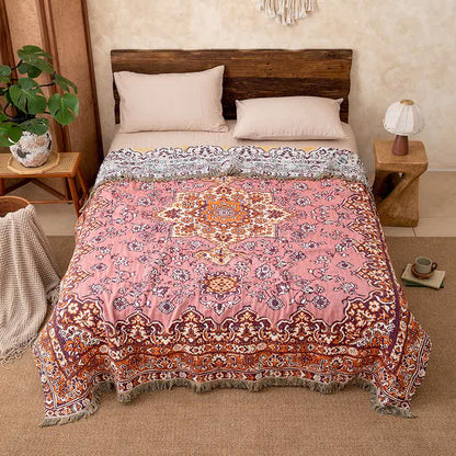 Vintage-Steppdecke aus Baumwolle mit Blumenmuster und Quasten - 200cm x 230cm - image 0