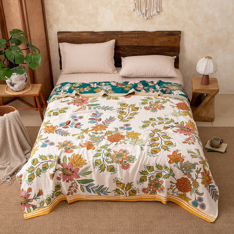 Lebendige florale Steppdecke aus reiner Baumwolle - 230cm x 250cm - image 0