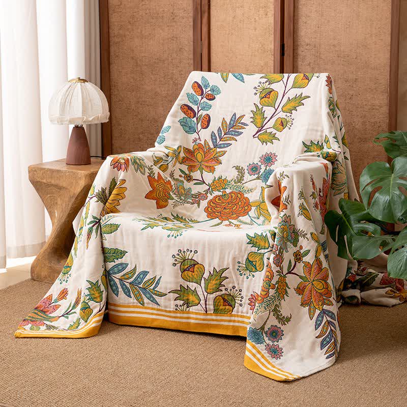 Decke aus reiner Baumwolle mit lebendigem Blumenmuster - 230cm x 250cm - image 0