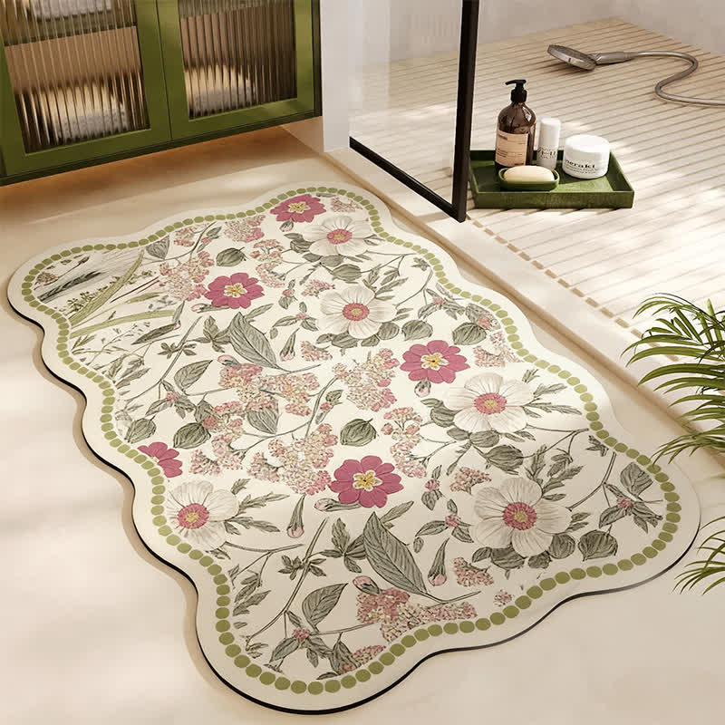 Vintage Badematte aus Kieselgur mit Blumenmuster - Rechteck - 60cm x 90cm - image 0