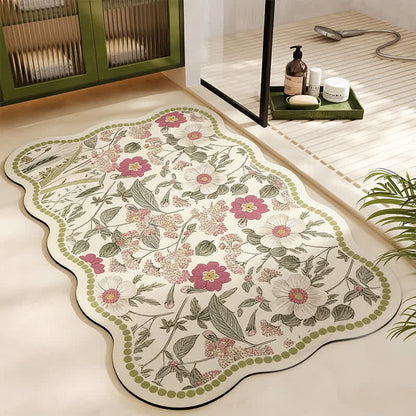 Vintage Badematte aus Kieselgur mit Blumenmuster - Rechteck - 60cm x 90cm - image 0