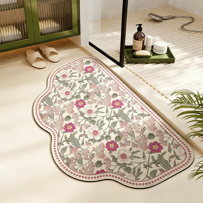 Vintage Badematte aus Kieselgur mit Blumenmuster - Trapez - 60cm x 90cm - image 2