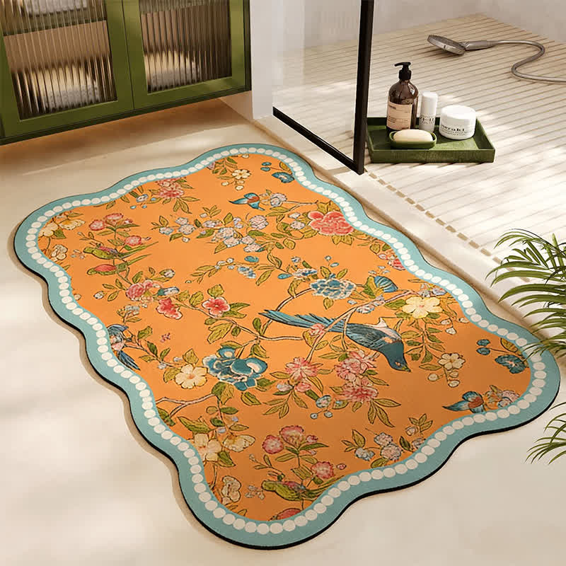Orientalische Blumen- und Vogel-Badematte aus Kieselgur - Rechteck - 60cm x 90cm - image 0