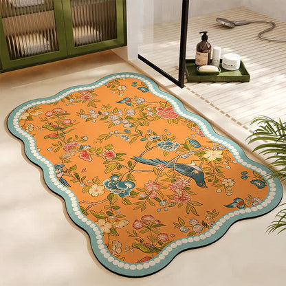 Orientalische Blumen- und Vogel-Badematte aus Kieselgur - Rechteck - 60cm x 90cm - image 0