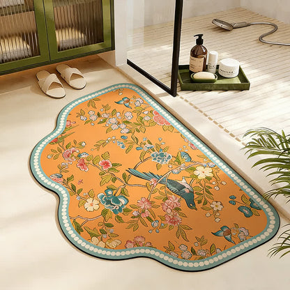 Orientalische Blumen- und Vogel-Badematte aus Kieselgur - Trapez - 60cm x 90cm - image 2