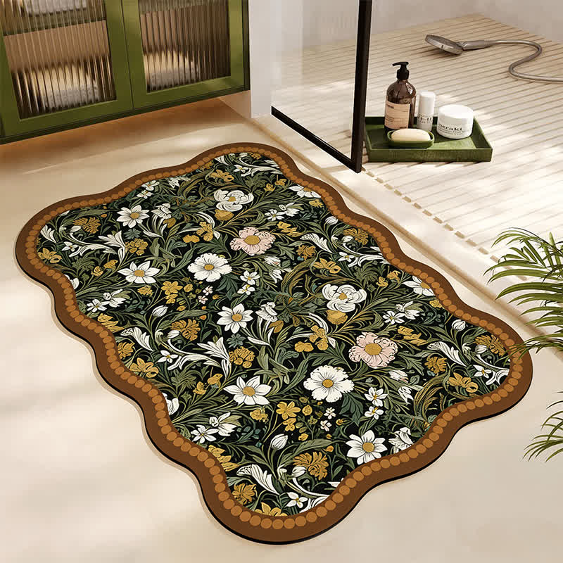 Kunstinspirierte Badematte aus Kieselgur mit floralem Muster - Rechteck - 60cm x 90cm - image 0