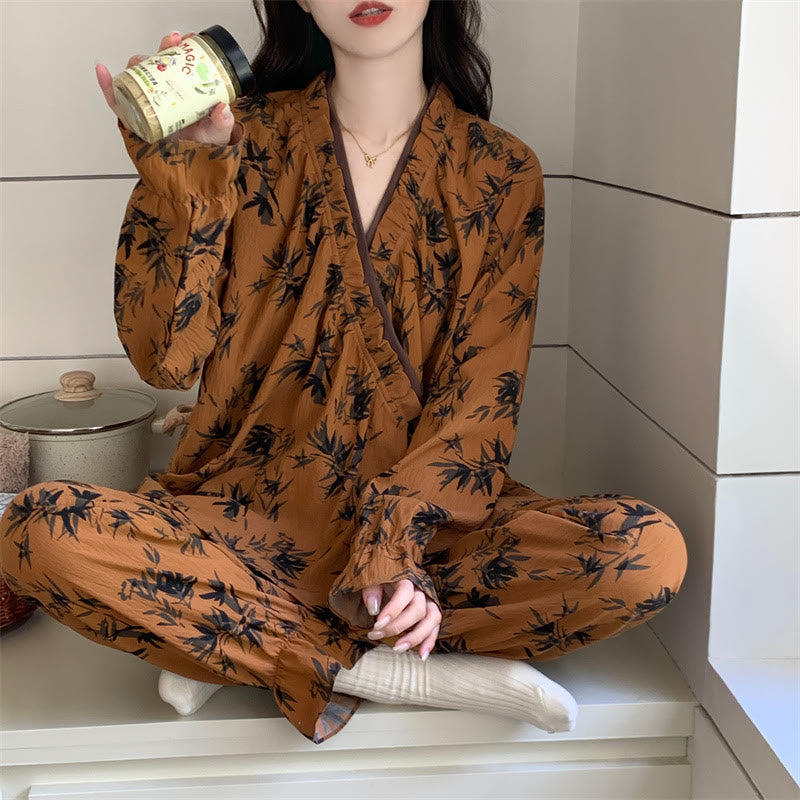 Pyjama-Set mit Rüschenkragen und Blättermuster - image 2