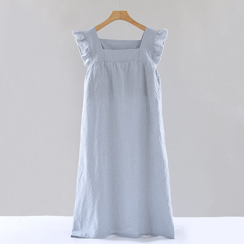 Baumwoll-Nachthemd mit Vichy-Karo und flatternden Ärmeln - Blau - XL - image 10