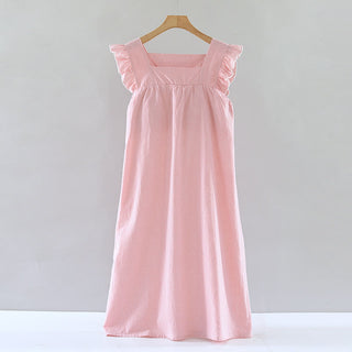 Baumwoll-Nachthemd mit Vichy-Karo und flatternden Ärmeln - Rosa - XL - image 0