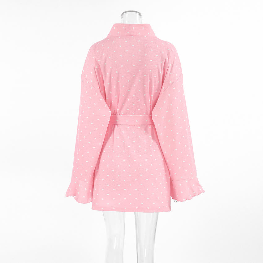 Pyjama-Bademantel mit Herzchenmuster und Rüschen - image 8