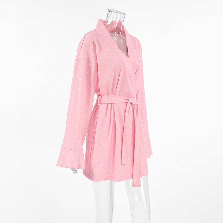 Pyjama-Bademantel mit Herzchenmuster und Rüschen - image 7