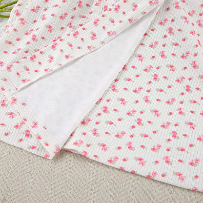 Pyjama-Bademantel aus Strick mit Blumenmuster und Rüschen - image 13