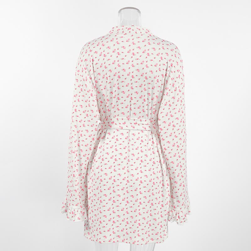 Pyjama-Bademantel aus Strick mit Blumenmuster und Rüschen - image 7